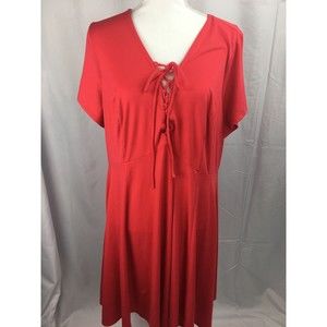 Torrid Women’s Size 3 Coral Skater Dress Short Sleeve Lace up Jersey Stretch